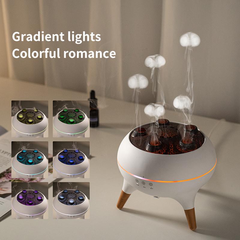 Dynamic Multi-Spray Aromatherapy Machine Desktop Flame Humidifier Household Large Fog Colorful Light with Remote Control Jellyfish Diffuser