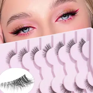 Natural Transparent Tape-On Half Long Lashes, Fox Eye Cat Eye Effect, Extend Eyeliner Tail, Soft Lightweight, Easy to Wear, Suitable for Beginners