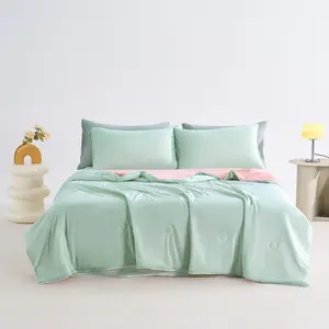 Air Condition Comforter for Summer Pure Color Ice Silk Cooling Blanket Lightweight Smooth Twin King Size Cold Quilt Ice Cream Cooling Silk Summer Cool Down Quilt