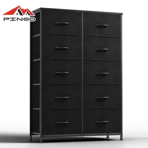 Dresser for Bedroom Storage Drawers with 10 Foldable Deep Drawers,Fabric Storage Tower with Sturdy Metal Frame for Home and Family