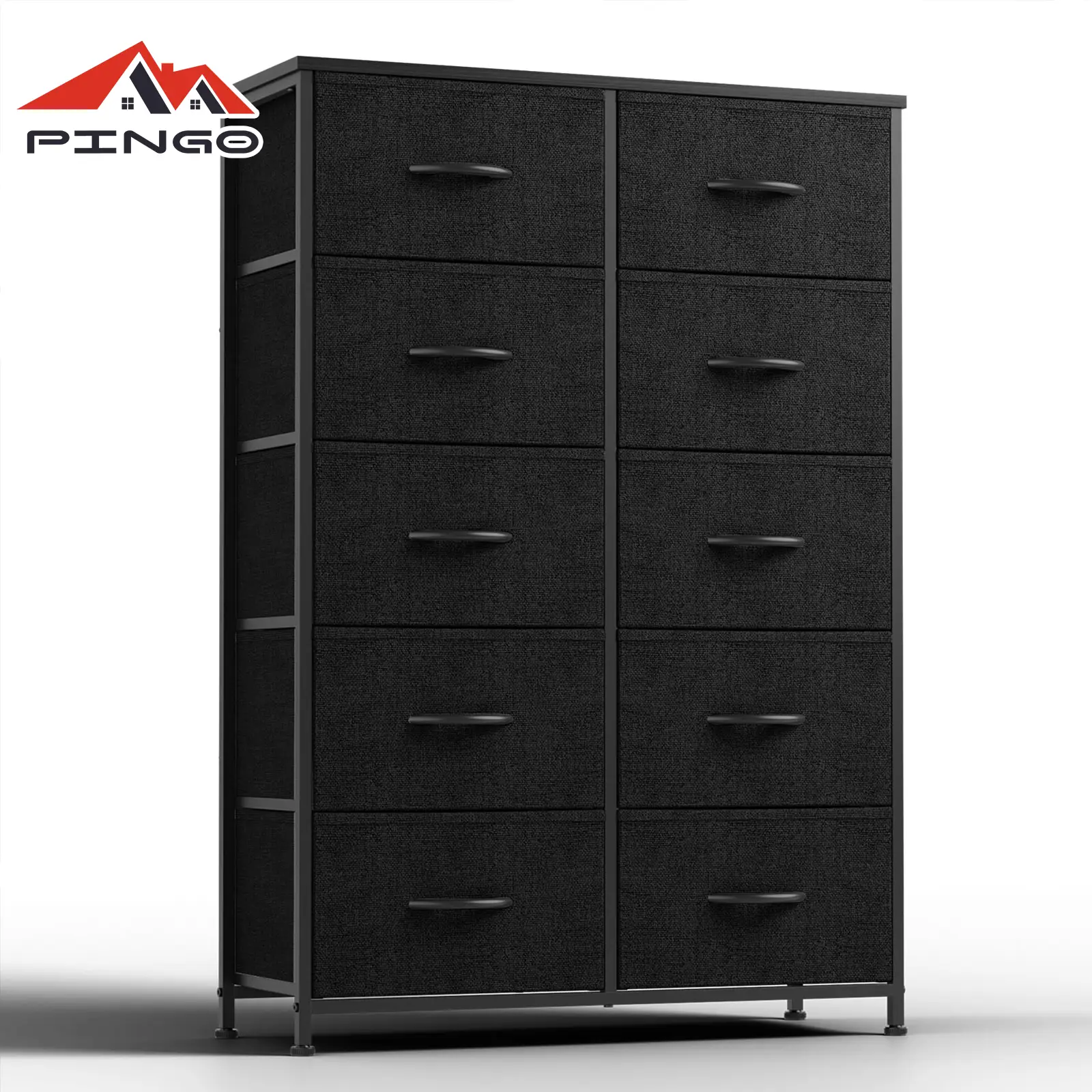 Dresser for Bedroom Storage Drawers with 10 Foldable Deep Drawers,Fabric Storage Tower with Sturdy Metal Frame for Home and Family