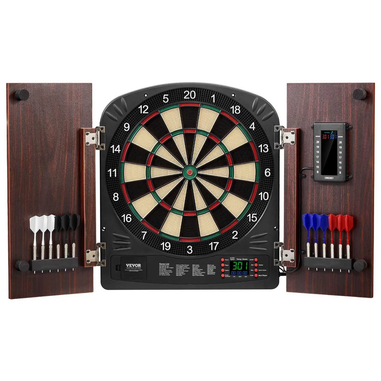 【SummerFinds】VEVOR Dartboard and Cabinet Set,  Ready-to-Play Bundle Dartboard Cabinet Set, Hideaway Cabinet Features Electronic Scoring, Easy Assembly, Complete with All Accessories, Perfect for Cricket Games
