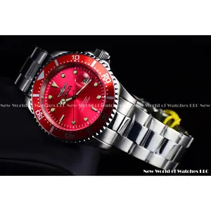 Invicta Men's 43mm Pro Diver CHERRY RED Dial Stainless Steel Bracelet QRTZ Watch