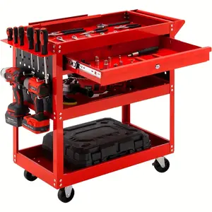 330 LBS Capacity 3 Tier Rolling Tool Cart - Heavy Duty Utility Organizer with Wheels, Storage Drawer, and Industrial-Grade Design