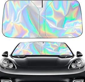 Iridescent Sun Shade for Car Windshield, Foldable Universal Car Windshield Upgrade Sunshade Enhanced UV Rays Reflective Sun Visor Shade Keeps Vehicle Cool																	