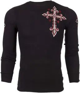 Archaic Affliction Men's Thermal Shirt Spine Wings Black - DARKER SIDE Biker MMA S-2X