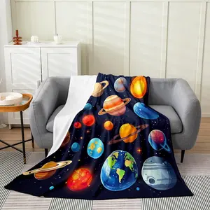 Black Solar System Flannel Fleece Throw Blanket,30"Lx40"W Outer Space Bed Blanket,Room Decorative Universe Planets Fuzzy Blanket,Galaxy Plush Blanket