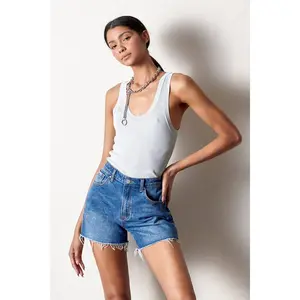 High Rise Stretch Denim Shorts