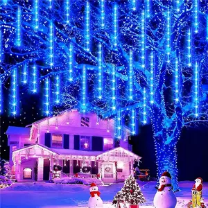 Meteor Shower Lights Outdoor Christmas Lights - 16 Inch 10 Tubes 360 LEDs Falling Rain String Light with Timer - Waterproof Plug in Icicle Light for Tree, Porch, Roof, Yard Xmas Decoration, Blue, Christmas gifts, home décor, tree décor, hanging gifts