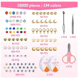 Bracelet Making Kit for Girls 6+ – 15,000 Polymer Clay Beads with Charms, Letters & Tools – DIY Jewelry Gift Set with Organizer Box