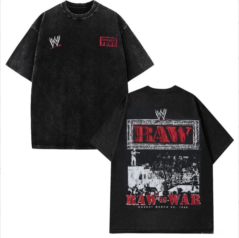 WWE 2026 RAW Legends Washed Shirt Vintage Wrestling Graphic Tee Heavyweight Cotton Streetwear Casual Summer Top Soft Comfortable Daily Wear Urban Fashion Shirt Ideal Gift For Men