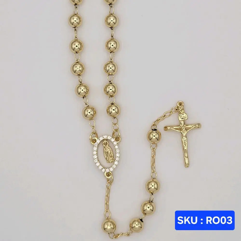 VIRGIN MARY Rosary Necklace Laminated Gold 24 inches 6mm wide Elegant Religious Jewelry  SKU RO03