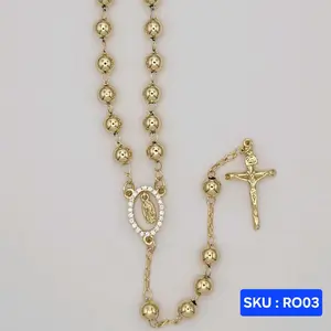 VIRGIN MARY Rosary Necklace Laminated Gold 24 inches 6mm wide Elegant Religious Jewelry  SKU RO03