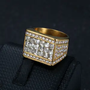 Fashionable and Luxury Square Stainless Steel Men's Ring, Inlaid with Synthetic Zircon, Suitable for Wedding Parties, Engagements, Party Jewelry, Valentine's Day Gifts