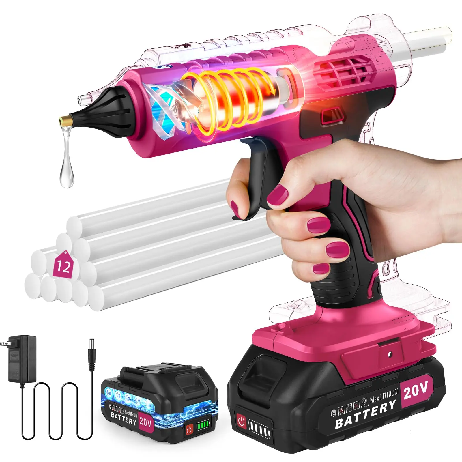 Hot Glue Gun Kit with 12 Glue Sticks Fast Preheating Hot Melt Mini Electric Hot rechargeable Glue Gun Set High Temp for School Crafts DIY Arts and Quick Home Repairs (100w)