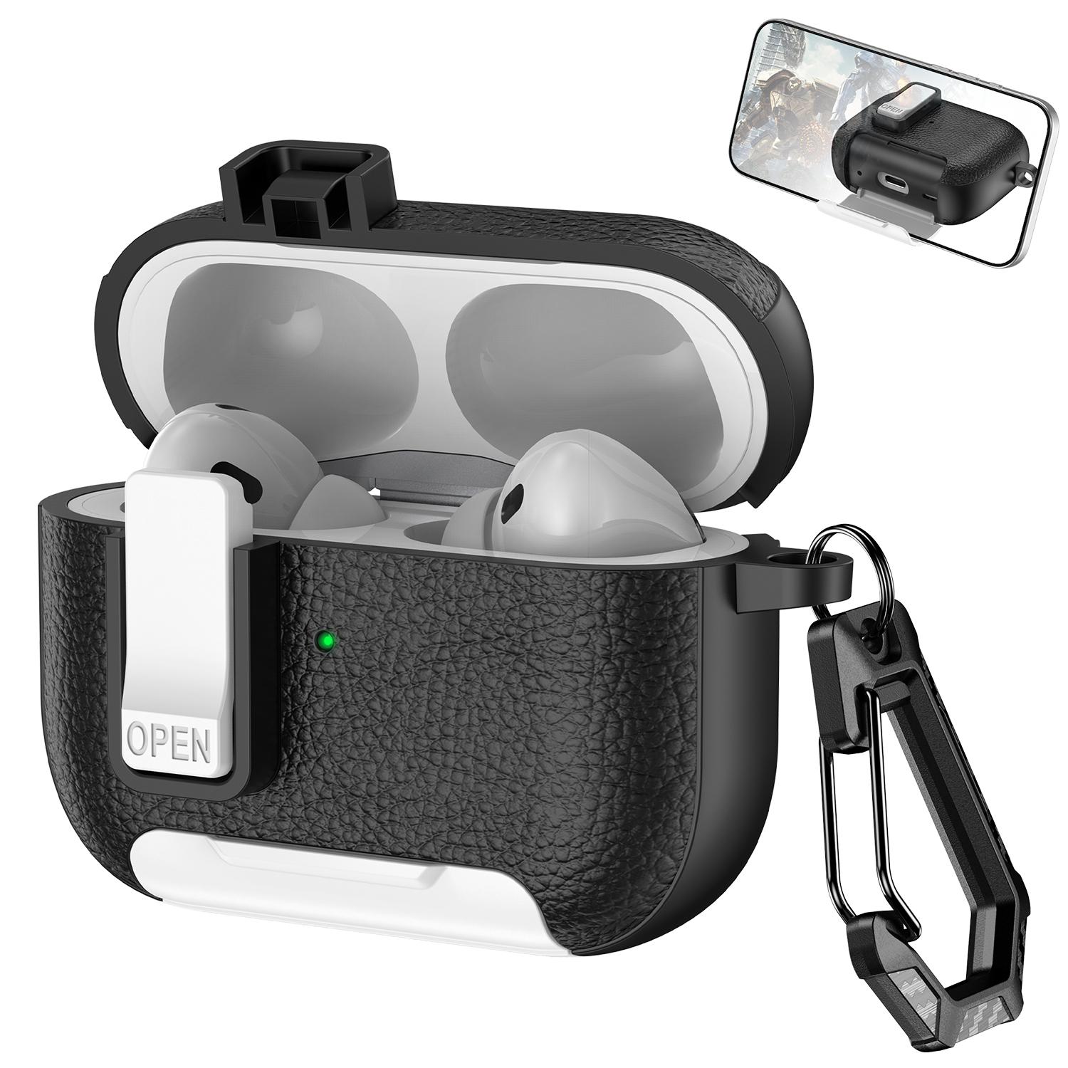 with Safety Lock Case For Apple For  for AirPods 4 / 3 / 2 / 1 for AirPods Pro 3 / Pro2 / Pro For Airpod Earbuds Headset Earphones Headphones Protective case Carabiner Anti-Drop Matte PU-Leather Audio Shockproof Cover Summer Decoration Accessories Durable