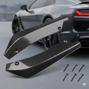 Carbon Fiber Rear Wing Side Skirts Extension Splitter Kit, Aerodynamic Upgrade Anti-Scratch Car Body Kit for Daily Driving & Car Shows, Car Rear Spoiler