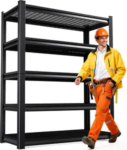 5-Tier Heavy Duty Industrial Wire Storage Shelf, Black Alloy Steel Utility Rack, 72"H x 35.4"W x15.7"D, Adjustable Legs, 3000 lbs Capacity, for Garage, Pantry Organization