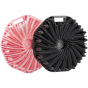 Silicone Body Scrubber, Silicone Loofah, Quick-Dry Exfoliating Body Brush for Wet or Dry Brushing, More Hygienic Than Traditional Loofah, Medium-Bristle Brush, Black and Pink