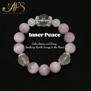 AFS Crystal Love & Intuition Bracelet Kunzite, Rose Quartz & Clear Quartz Jewelry for Heart Healing Emotional Balance & Positive Energy Daily Wear Gift for Her & Self-Care