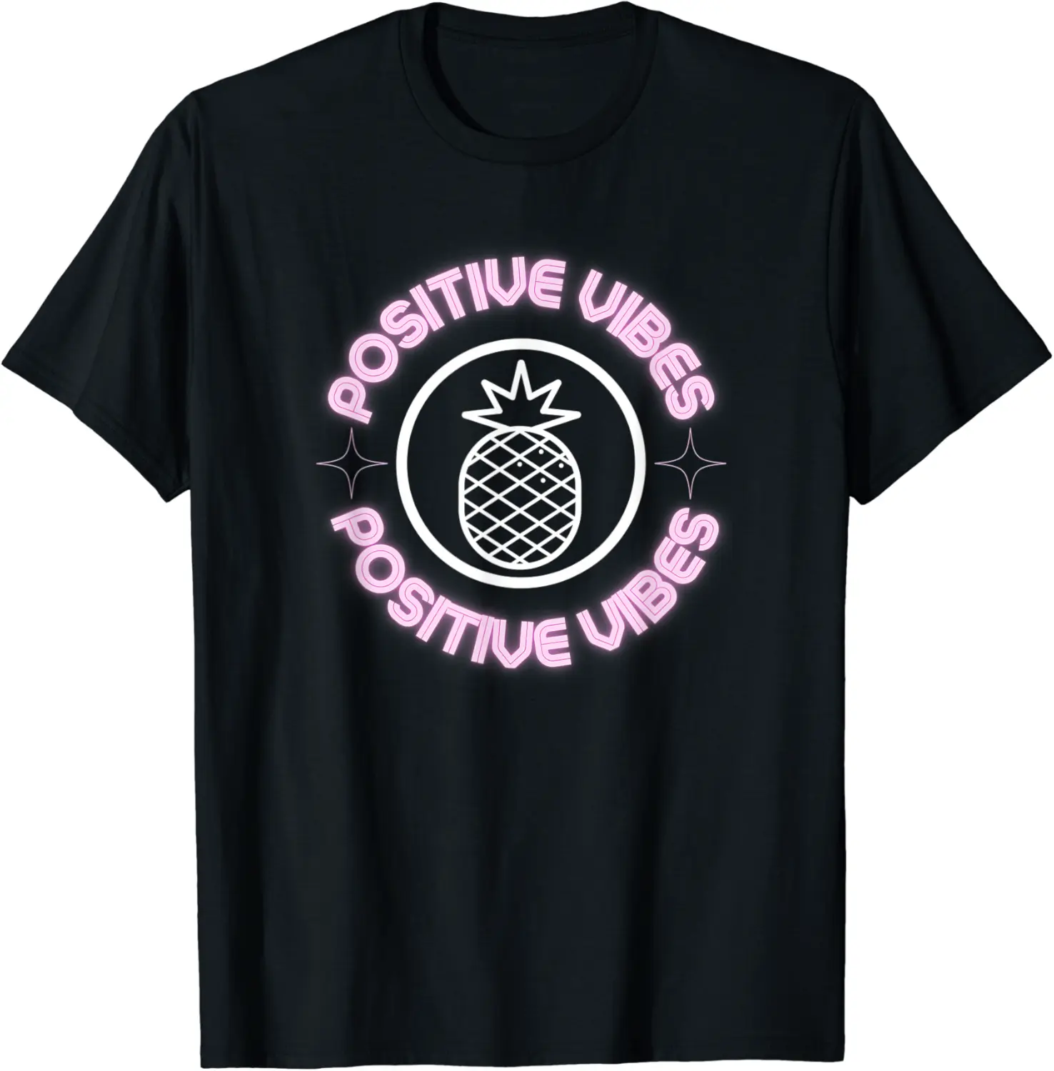Positive Vibes Glowing Pineapple Transfer Day T-Shirt - Genevievely Shop 63B097KSJ793