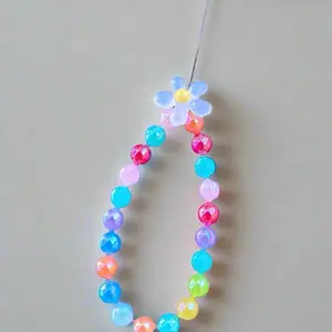 Phone Charms Wristlet Oversized Colorful Handmade with Flower Accent and Multicolored Beads Cellphone Smartphone