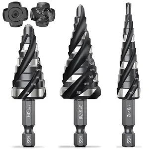 THINKWORK 3-Pc HSS Step Drill Bit Set with Tool Box 1/4" Shank for Aluminum Wood & Plastic Cobalt Step Universal Power Drilling Tools - Hardware
