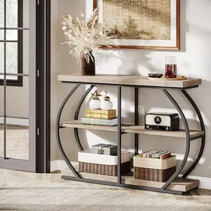 LITTLE TREE 41.3" Console Table, Industrial 3-Tier Entryway Table with Arched Metal Frame and Storage Shelves for Living Room, Hallway