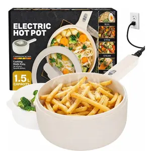 Electric Hot Pot  1.6 Quarts Nonstick Ceramic Skillet Pan, Electric pot Mini Cooker with Lid, Hot Pot Electric Steamer for Frying Eggs Ramen, Electric Skillet, As Seen on TV