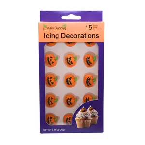 Halloween Edible Cake Decorations - Candy or Cupcake Topper - 15 Count Pumpkins