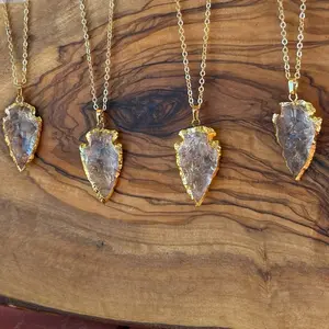 Clear Quartz Arrowhead Necklace with Gold Plated Chain for Women's Jewelry Collection