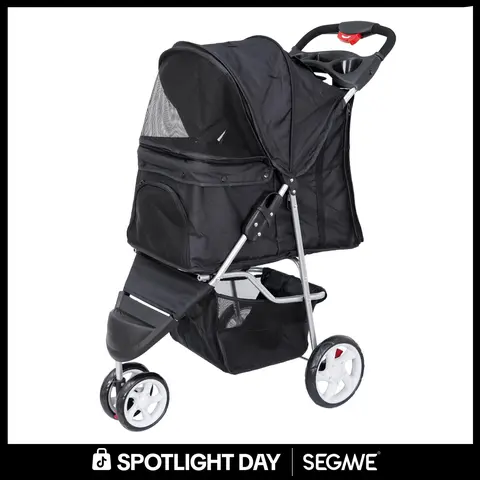 Segawe Foldable 3-Wheel Pet Stroller - Durable Metal-Frame Outdoor Dog & Cat Carrier, Thick Secure Fabric, Smooth Zipper Easy-Close Design, Mesh Windows, Gear Storage Basket, Stable Structure (21.3in x13in x20.9in), Reduces Joint Strain, 33 lbs Capacity