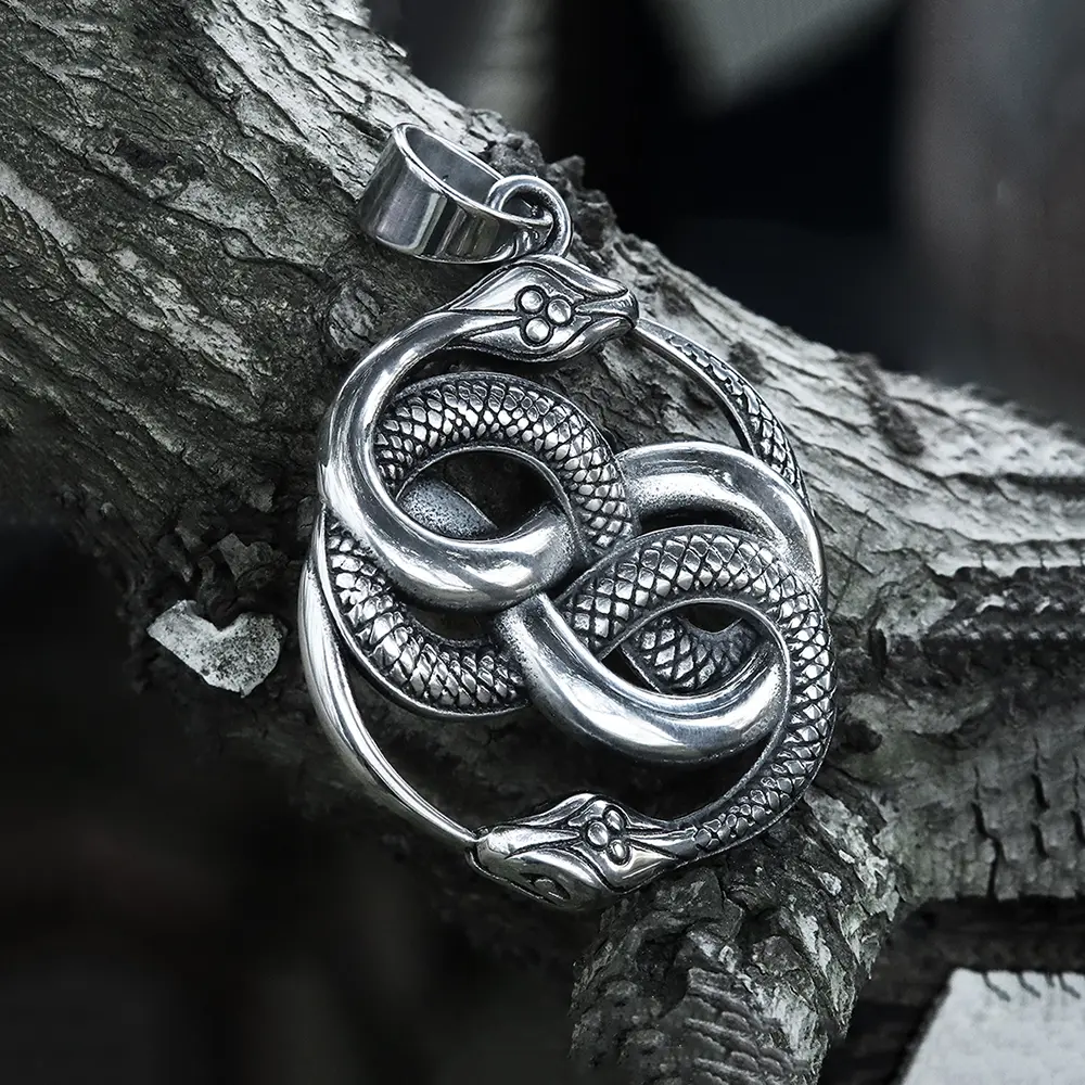GTHIC Double Ouroboros Snake Stainless Steel Animal Pendant for Men Women Statement Jewelry Daily Wear
