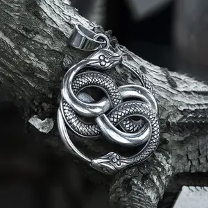 GTHIC Double Ouroboros Snake Stainless Steel Animal Pendant for Men Women Statement Jewelry Daily Wear