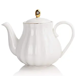  Royal Teapot, Ceramic Tea Pot with Removable Stainless Steel Infuser, Blooming & Loose Leaf Teapot - 28 Ounce(White)