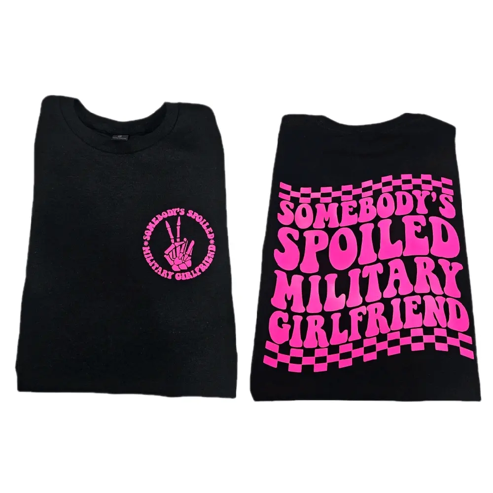 military girlfriend shirt somebodys spoiled military girlfriend gf cute popular checkered retro short sleeve tshirt black and pink
