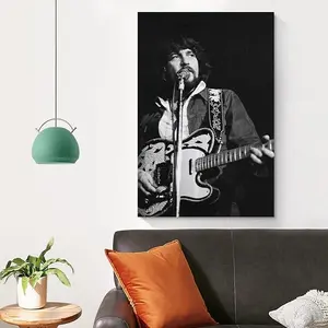 Musician Waylon-Jennings Playing Guitar Retro Poster Poster Decoration, Music Wall Art