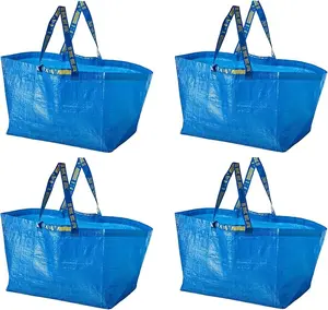 Frakta Large Blue Shopping Bags 4-Pack Heavy-Duty Reusable Grocery Laundry Tote Bags for Everyday Use Versatile & Practical