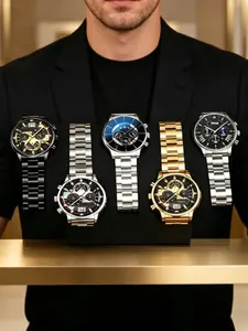 Men's Fashion Quartz Watch Set, Analog Quartz Watch, 5-Piece Bundle, Multiple Colors, Perfect Gift for All Occasions, Ideal for Daily Wear