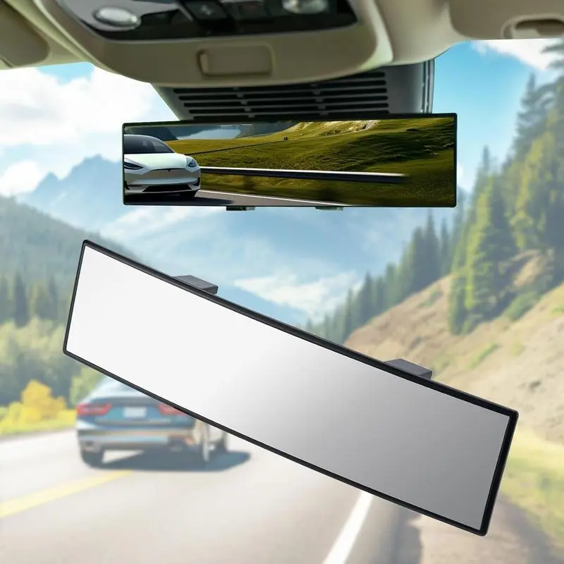 11.81 x 3.1 Inches Universal Panoramic Convex Rearview Mirror, Secure Auto Replacement Part for Cars, High-Quality Glass, Anti-Drop Design, Reversible for Passengers, Easy Installation, Wider View for Safer Drives