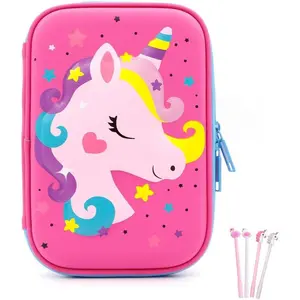 Z-PCB22  Pencil Case for Girls, 3D Cute EVA Unicorn Pen Pouch Stationery Box Anti-Shock Large Capacity Multi-Compartment for School with 4 unicorn pens