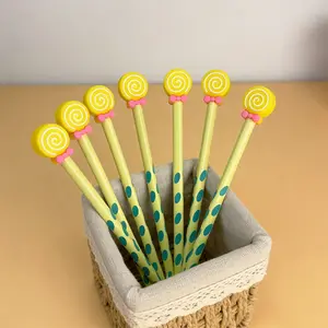 15/25pcs Creative and Cute Candy Lollipop-shaped Themed Wooden Pencils. Campus-designed Straight Wooden Pencils in the Lollipop Series for the Back-to-School Season. Colors are Random.