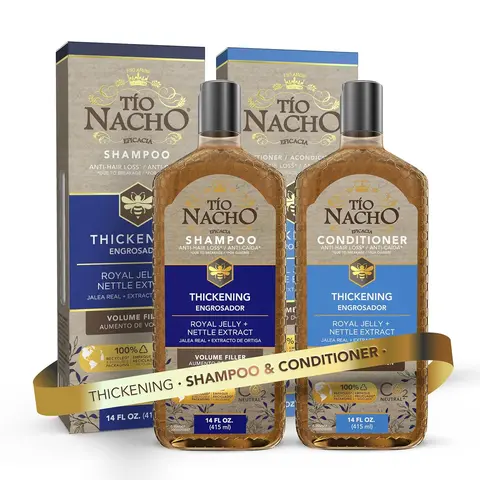Tio Nacho Capilgross Thick Haircare Set - Unisex Alcohol-Free Gentle Cleanser Shampoo and Conditioner with Royal Jelly, Nettle, Ginseng, Cinchona Pubescens Bark Extract, Reduces Loss, Strengthening, Nourishes, Volumizes Aging Normal Shiny Hair, 14 fl oz
