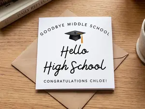 Personalized Hello High School Graduation Card, Middle School to High School Card, Congratulations Card for Daughter Son [Note: Please send the name right after placing your order successfully.]