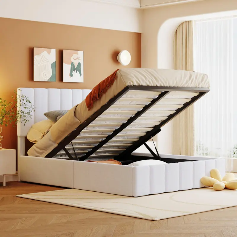 Full size Upholstered Platform bed with a Hydraulic Storage System - White(OLD SKU: LP 000111 AAK)