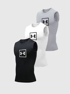 3 Piece Sports Tank Tops Set, Gym Training High Intensity Workout, Unisex Quick Dry Breathable Elastic Fabric, Cartoon Pattern