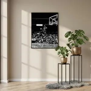 Michael Jordan Dunk Poster, Black and White Basketball Wall Art, Vintage NBA Style Sports Print, Slam Dunk Action Photo, Gym Room Decor Gift
