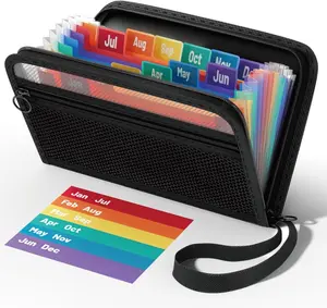 Small Receipt  Organizer, A6 Size 12 Pockets Accordion File Organizer, 8X5.3 Inches, Zipper Closure