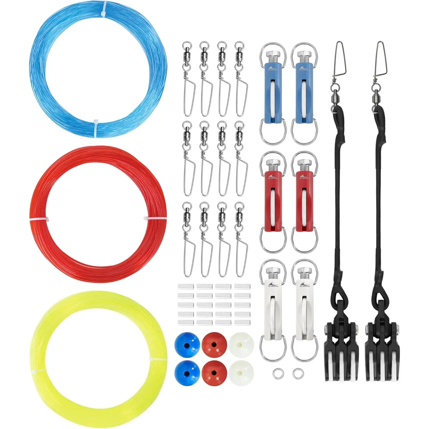 Single Triple Outrigger Rigging Kit with 400lb Mono Line Release Clips Pulley Snap Swivels Crimps Stops and Rings for Out Rigger