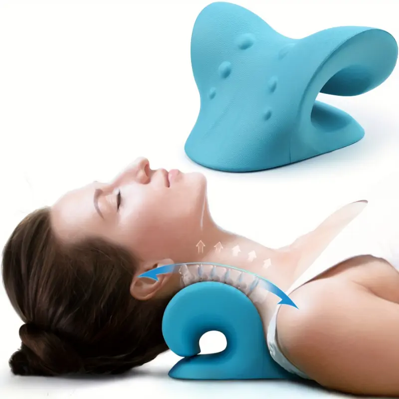1pc Blue Cozyhealth Ergonomic Polyurethane-Fill Neck Support Pillow - Chiropractic Spine Alignment Stretcher, Medium-Soft Cervical Traction Device, Home Supplies for Adults' Home Body Care Treatment, Hand Wash Only